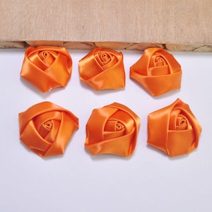 1.37&quot; Silky Satin Roll Rosettes，30Pcs Orange Satin Roses,Orange Satin Flowers,Fabric Flower,Hair Accessories Supplies 35mm