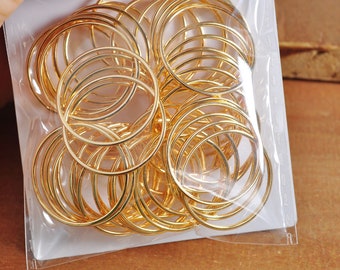 10-100pcs 18K Gold Round Link Charms 25mm, 18K Real Gold plated Brass Ring Loops, Circle Connectors，Round Cut Tube Circles Supplies