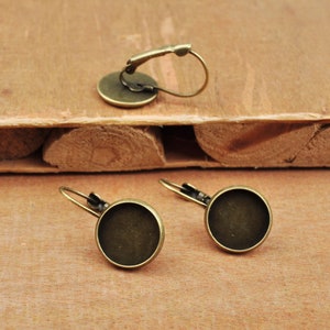 Blank Settings earrings,High Quality 10/50Pcs 12mm Classic Bronze French Lever Back Earrings Base,fit 12mm glass cabochons,buttons,