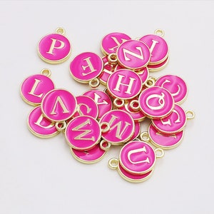 10 Pick your letter,Rose color-26 Alphabet Letters round tag charm Enamel Initial Charms,gold tone,Letter Charms,Alphabet Charms,two sided