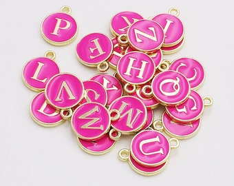 10 Pick your letter,Rose color-26 Alphabet Letters round tag charm Enamel Initial Charms,gold tone,Letter Charms,Alphabet Charms,two sided