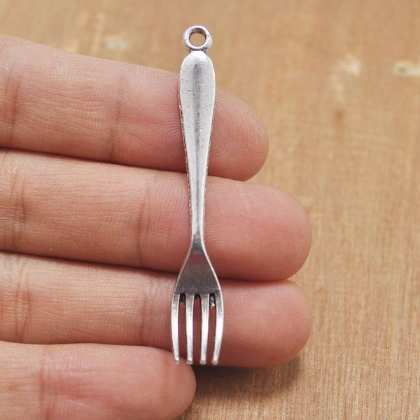 Antique Silver Fork charms,20pcs of Antique Silver Tableware Forks Pendants Charms accessories--8x55mm.