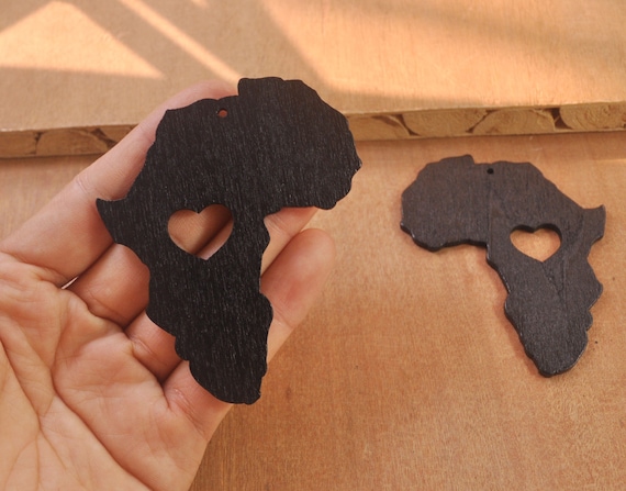 Orecchini Africani In Legno A Forma Di Mappa, Design Etnico, Nero, Regalo Donna Originale - 2