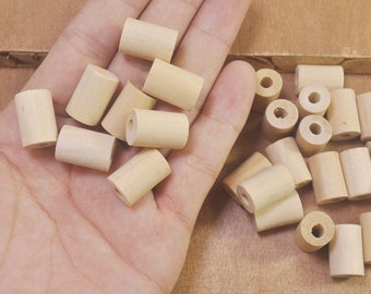 50 cuentas tubulares de madera - Cuentas de madera sin tratar - Cuentas redondas de madera - Cuentas de 17 mm de largo - Artesanías en madera
