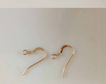 Gold plated Earwire,Gold Ear Hooks-- 100 pcs (50 pairs) Flat French Fishhook with Coil Ear Wires,gold Ear hooks,Earwire Wholesales