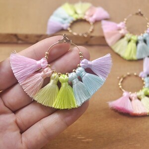 2 pieces,BEAUTIFUL Fan Tassels, large hoop tassels,Earring Hoops, handcrafted tassels, earring tassels, boho,jewelry supplies--FF1#