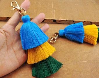 1/2/5Pcs Ombre Bag Tassel with KC Gold Key Clasp,Three-layered Tassel,Key Chain Tassel Bag Zipper Tassel,Stacked Tassel,Wholesale Tassels