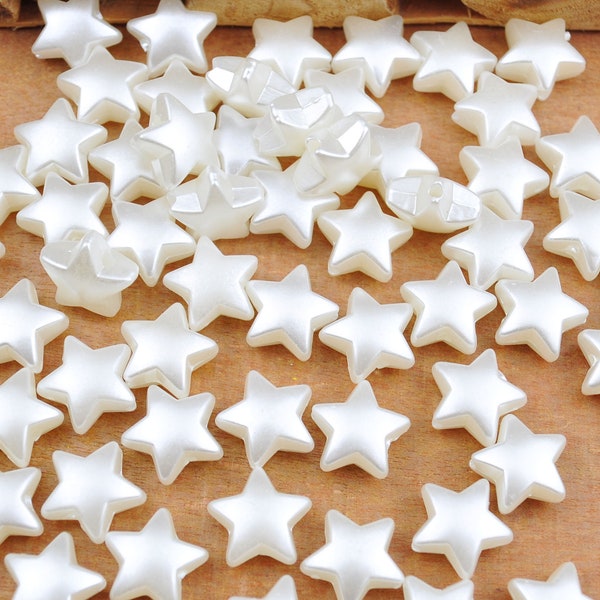 150Pcs Star Beads, White Pearl Star,ABS Acrylic Star Shaped Beads, spaceing Star beads for Jewellery Making Supplies,11mm