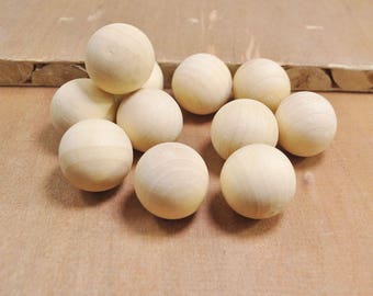 Cuenta de madera natural de 24 mm, 20 cuentas redondas de madera sin terminar, bola de madera - SIN agujero.