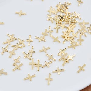 10 Trendy Gold Mini Cross Charms,18K Gold Plated Cross Pendant,10mm Tiny Cross Charm Earring Bracelet Necklace for DIY Jewelry Making Supply