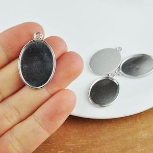 10-50Pcs Antique Silver Alloy Oval Pendant Tray, Pendant Tray Blanks，Bezel Cabochon Settings，18mmx25mm