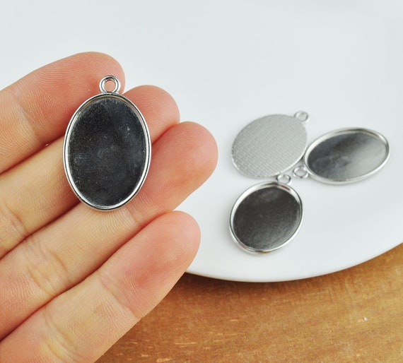 10-50 Stück antikes Silber Legierung Oval Anhänger Tablett, Anhänger Tablett Rohlinge, Lünette Cabochon Einstellungen, 18mmx25mm