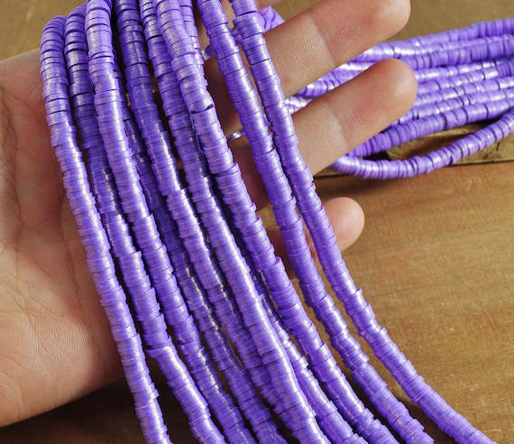 1 strand x 6mm Purple Polymer Clay Beads with Gold Shimmer