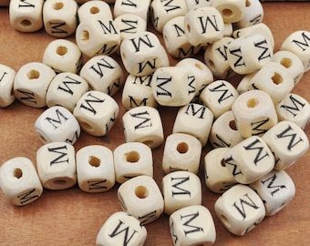100Pcs/200Pcs Wood Letter M Beads,Wooden Beads,Natural Alphabet/ Letter Cube Wood Beads,Word beads 10x10mm(3/8"x3/8")