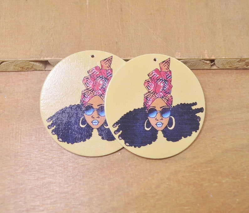 6Pcs DIY Wooden Earrings,Afro African wood earring,Africa Girl earrings,Flat Round Wooden Earrings,Big Earrings,Ethnic Jewelry-60mm-FF112#