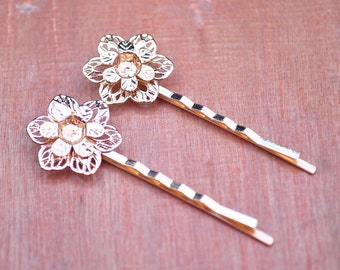 Metal Hair pin,hair clips,20pcs Gold bobby pins two layer filigree flower 55MM,Hairpin with 22MM Pad.