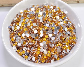 1000Pcs Yellow Rhinestones,Acrylic Round Rhinestones,Faceted,Flat Back,5mm Yellow Cabochon Rhinestones, Resin Rhinestones,  RZ16Y