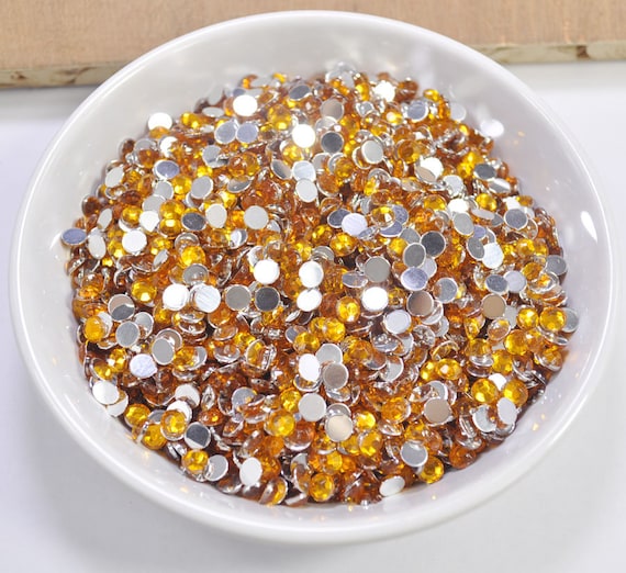 1000Pcs Yellow Rhinestones,Acrylic Round Rhinestones,Faceted,Flat Back,5mm  Yellow Cabochon Rhinestones, Resin Rhinestones, RZ16Y