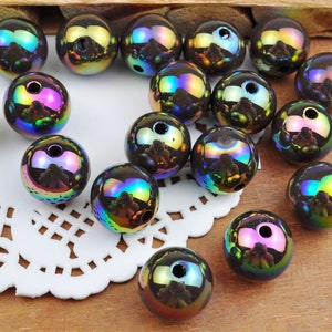 10pcs/lot 16mm Mixed Color AB Round Beads, Iridescent Brown Acrylic Gumball Beads, Round Spacer Beads, Bubblegum Beads, Plastic Round Bead