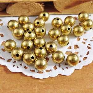 20-50pcs 8mm Round Raw Brass Beads,Metal ball beads, Spacer Beads Findings For DIY Jewelry Making,Lightweight Hollow Metal Beads