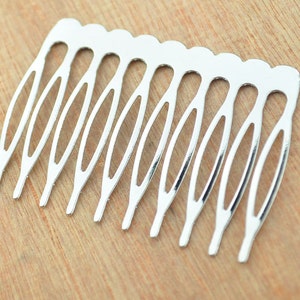 50pcs 10 teeth Silver Metal Hair combs, Silver Plated Comb Findings,Silver Hair Comb Blank --53x39mm.
