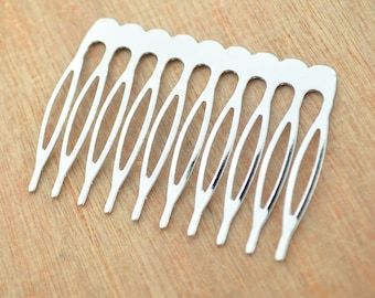 30pcs 10 teeth Silver Metal Hair combs, Silver Plated Comb Findings,Silver Hair Comb Blank --53x39mm.