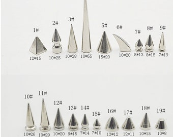 20 sets Silver Bullet Punk Spikes,Punk Rock DIY Rivet Spike Screw back For Leather crafts Shoes Bag Belt Leather craft accessories,1#-19#