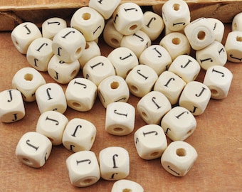 100Pcs/200Pcs Wood Letter J Beads,Wooden Beads,Natural Alphabet/ Letter Cube Wood Beads,Word beads 10x10mm(3/8"x3/8")