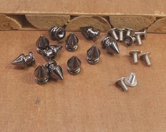 50pcs 8x12mm Gunmetal Spikes and Studs for Leather Clothing, Screwback Metal Spike Studs for Leather Craft, Punk Spikes for Clothing