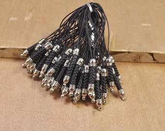 20pcs/50pcs/100pcs Black Cell Phone Lanyard Strap Cords，Mobile Lariat Strap Cords With White K Metal Connectors-- 5x72mm