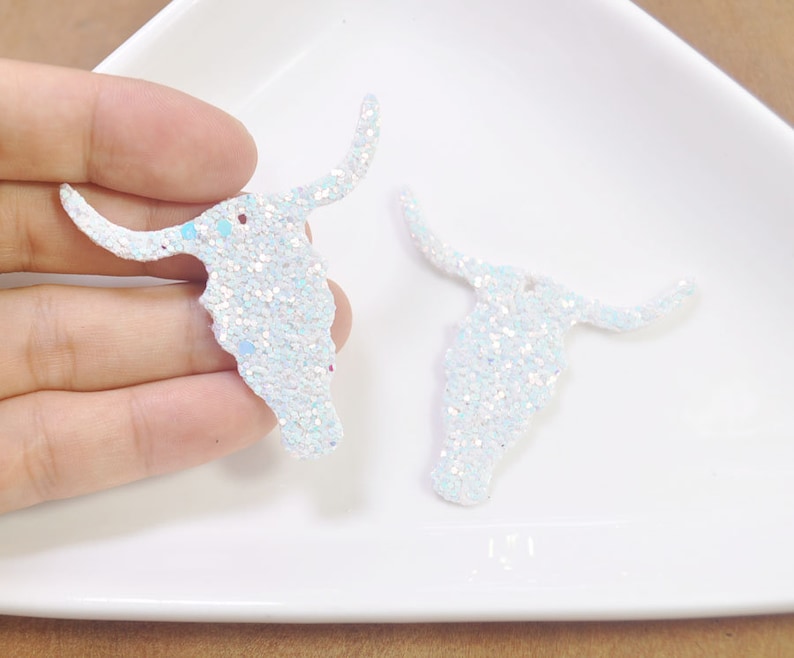 10pc White Glitter Leather oxhead For Earrings,Necklaces,Leather earring shapes,faux leather ox head Die Cuts--FF4253#