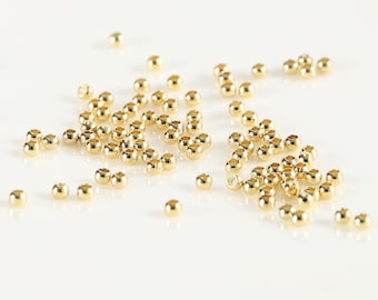 50-1000 pièces de perles rondes en or 18 carats, 2 mm de perles en or 18 carats, perle d'espacement, perles d'or pour bracelet et collier de bijoux DIY