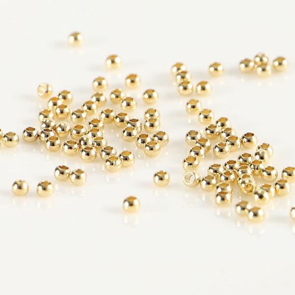 50-1000Pcs 18k Gold runde Perlen, 2mm 18k Gold Perlen, Spacer Bead, Gold Perlen für DIY Schmuck Armband und Halskette