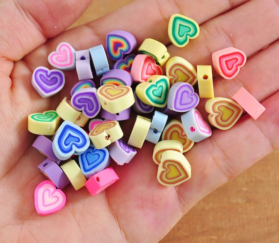 40/100Pcs 10mm Small Heart Shape beads,Colored polymer clay,Mixed Color  heart Polymer Clay Beads, bead for bracelet necklace charm