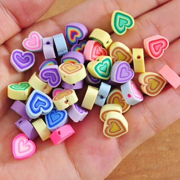 40/100Pcs 10mm Small Heart Shape beads,Colored polymer clay,Mixed Color heart Polymer Clay Beads, bead for bracelet necklace charm