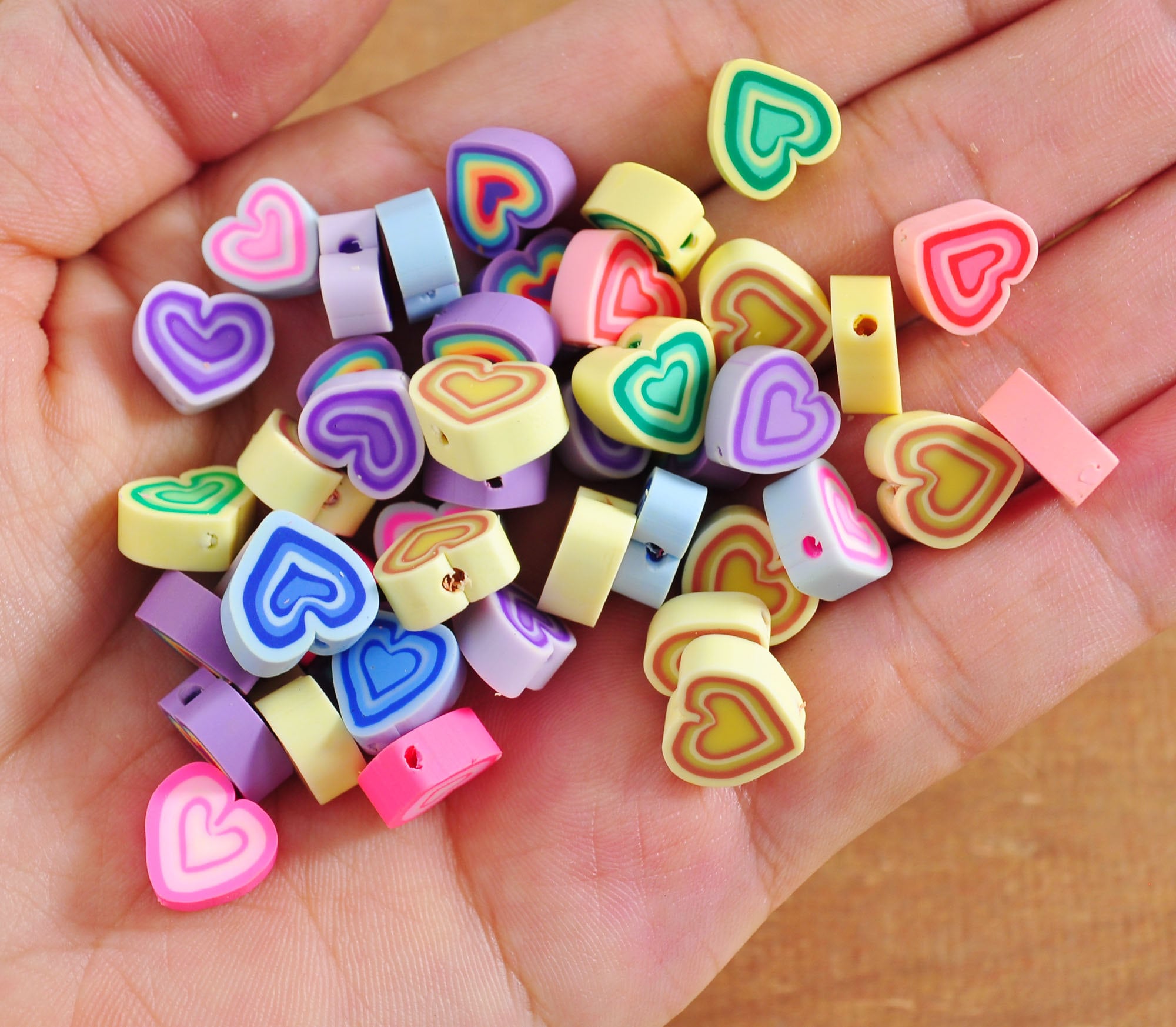 KitBeads 100pcs Polymer Clay Rainbow Heart Beads Y2K Love Heart Beads  Kawaii Colorful Heart Beads for Jewelry Making Bracelets Necklace Bulk
