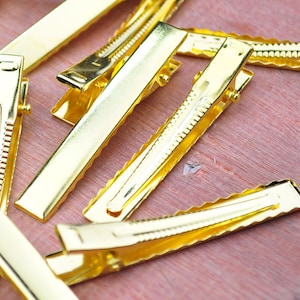 100PCS--56x8mm Gold plated flat metal hair alligator clip,Alligator Clip,Hair Clip, Hair Bow, Set of Clips, Crafting Supplies