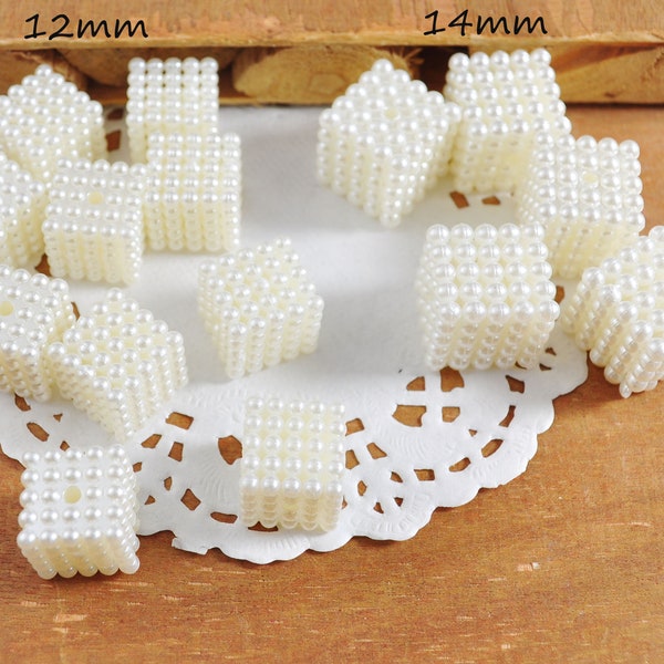ABS White Squares，40/100pcs 10mm/12mm/14mm/16mm/18mm Plastic Acrylic Square Beads , White Pearly Pearl Square Beads DIY Jewelry Supplies