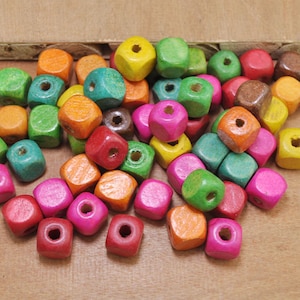 50pcs 14mm Square wooden beads,Colorful wood bead,cube beads,Cubic Wooden Beads,DIY Crafts.