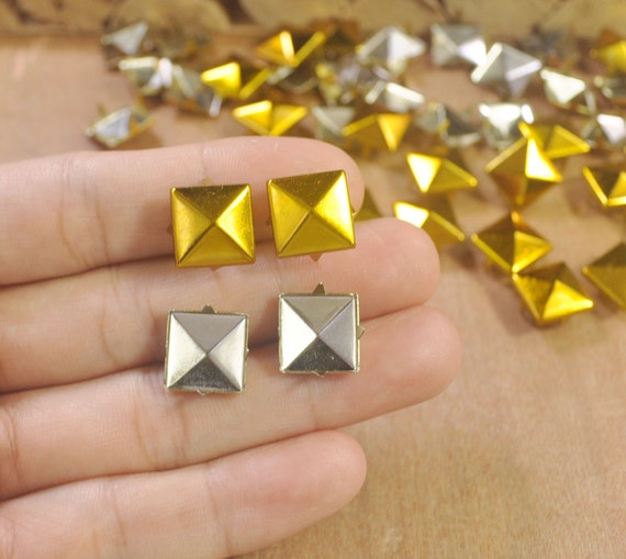 Metal Studs,50/100 Gold Square Metal Pyramid Studs for Clothing Shoes Bags  Purses Leathercraft Decoration,DIY 12x12mm