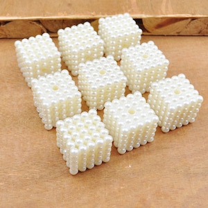 ABS White Squares，20/100pcs 18mm Plastic Acrylic Square Beads , White Pearly Pearl Square Shape Beads DIY Jewelry Supplies