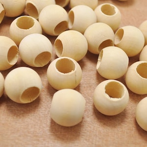 50 piece 20mm Large Round Wood Beads unfinished wood beads craft round ball beads 10mm Big Hole Middle unfinished image 1