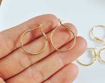 2pcs 20mm 18K Gold Hoop Earring Blanks,Real Gold Plated Brass Earring,Hypoallergenic Round Circle Hoop Earrings DIY Jewelry Making Ear Hooks