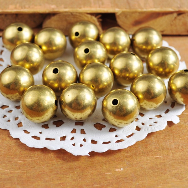 10-50pcs 14mm Round Raw Brass Beads,Metal ball beads, Spacer Beads Findings For DIY Jewelry Making,Lightweight Hollow Metal Beads