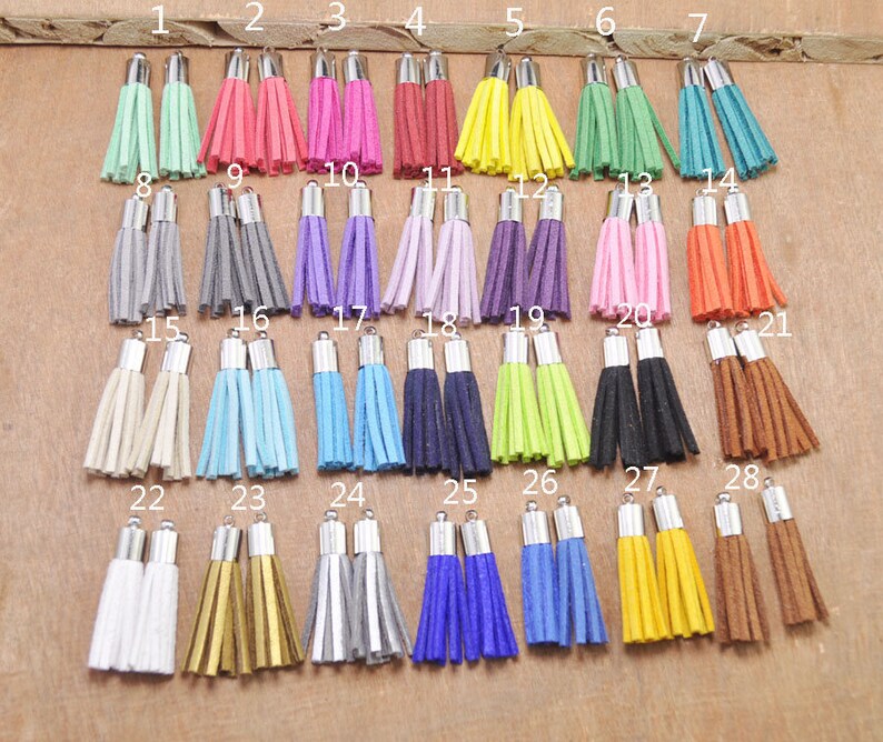 50pcs 35mm Mini Leather Tassels,fringe tassels,jewelry tassels,tassel earring,tassel necklace,silver capped tassel charm pendant. image 1