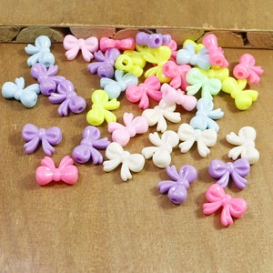 50Pcs Mixed Color Acrylic Beads,Bright Pastel Neon Bows Ribbon Shape Acrylic or Resin Beads，Bowknot beads for jewelry making -- 20x15mm