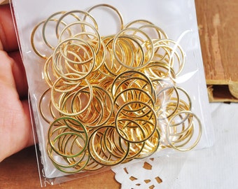 10-100pcs 18K Gold Round Link Charms 16mm, 18K Real Gold Plated Brass Ring Loops, Circle Connectors，Round Cut Tube Circles Supplies