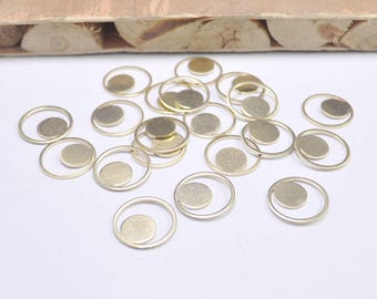 50Pcs Raw Brass Round Pendant Charms,Round Ring,16mm