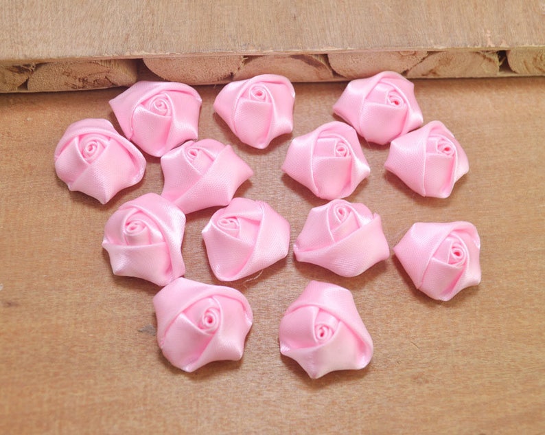 20mm 35pcs Pink Small rose flower,rolled rosettes,Wholesale flowers,Fabric flower,Rolled satin flower,Headband supplies