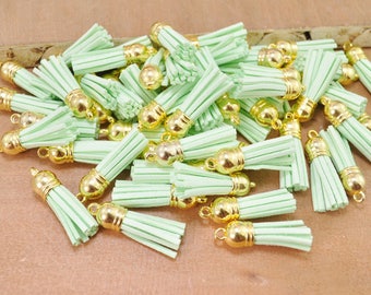 50Pcs Faux Leather Tassels,38mm(1.5") Reseda mini tassel craft,Gold cap suede tassels charm pendant,fringe tassels,jewelry tassels